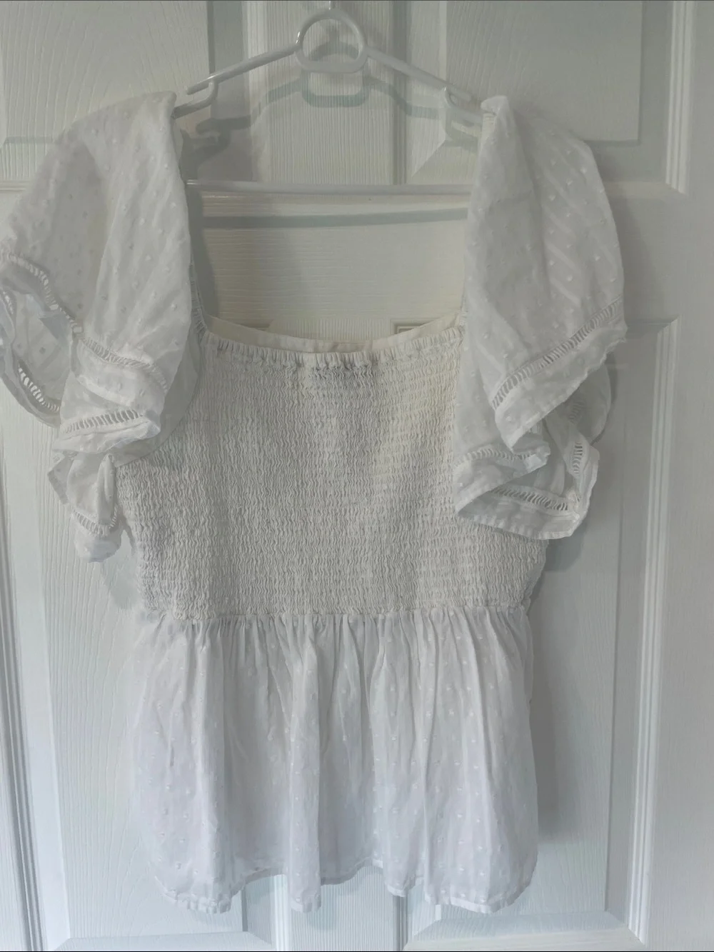 LOFT White Swiss Dot Puff-Sleeve Peasant Blouse